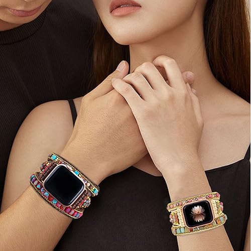 Miniatura 8 de Correa de reloj bohemia con cuentas compatible con Apple Watch Band de 1.49, 1.57, 1.61, 1.65, 1.73, 1.77 y 1.77 pulgadas, hecha a mano para mujer,