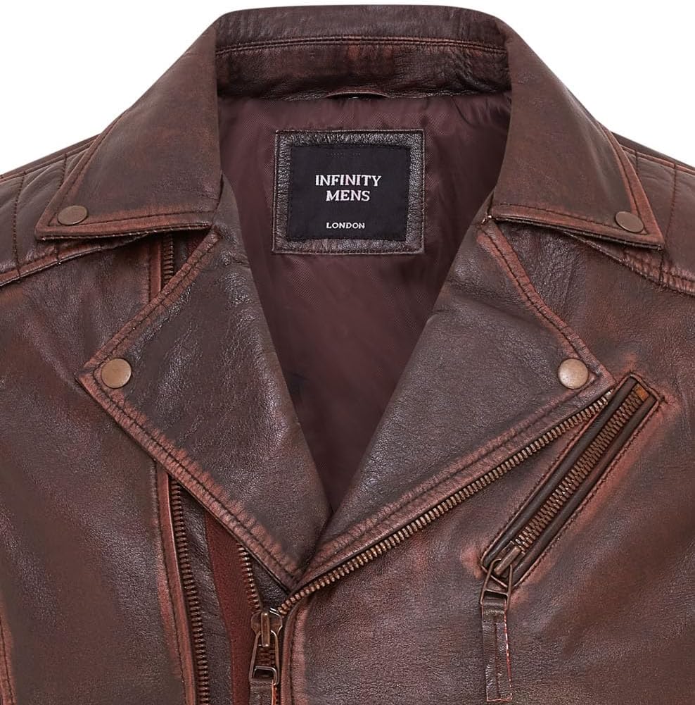 Mens Slim Fit Brando Style Double Cross Zip 100% Leather Biker Jacket