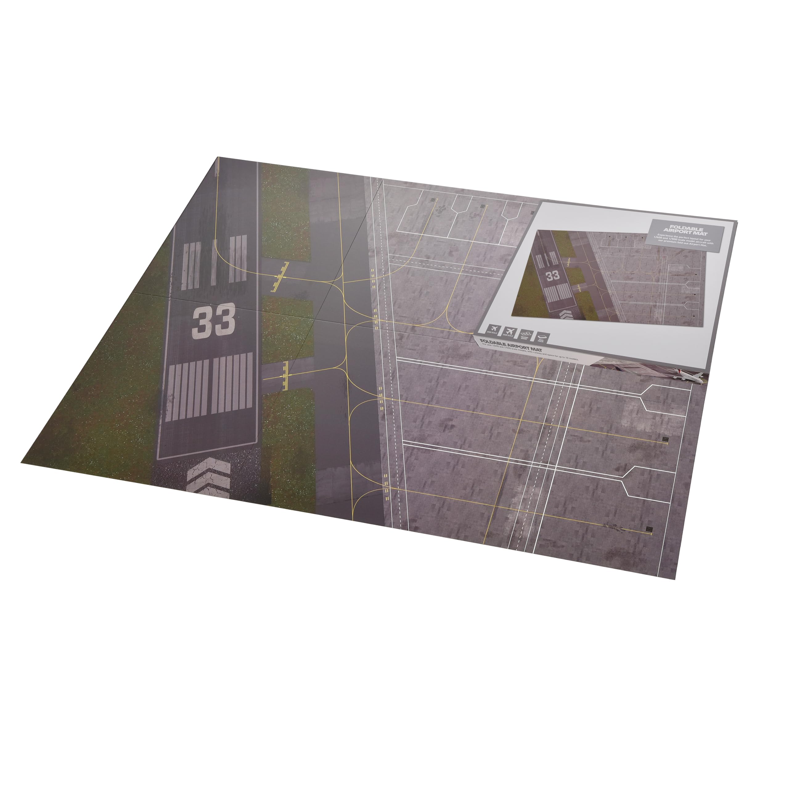 Airport Layout Matte mit Landebahn - für Modellflugzeuge im Maßstab 1/400 & 1/500, Faltbares Brett - Erstellen Sie einen Modellflughafen, parkt bis zu 12 Flugzeuge 33,11 x 46,8 Zoll Größe