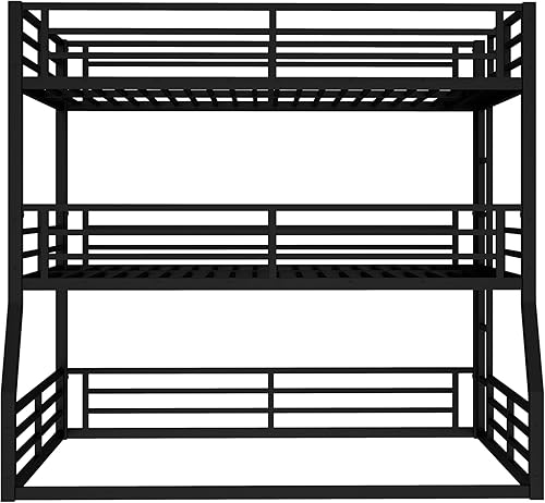 Miniatura 270 de Litera en forma de L individual sobre cama matrimonial adjunta, litera triple de metal con escritorio y tobogán integrados, marco de literas de