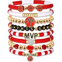 Basketball Bracelets for Women - Stackable Beaded Friendship Bracelets for Game Day Sports Mom Accessories
