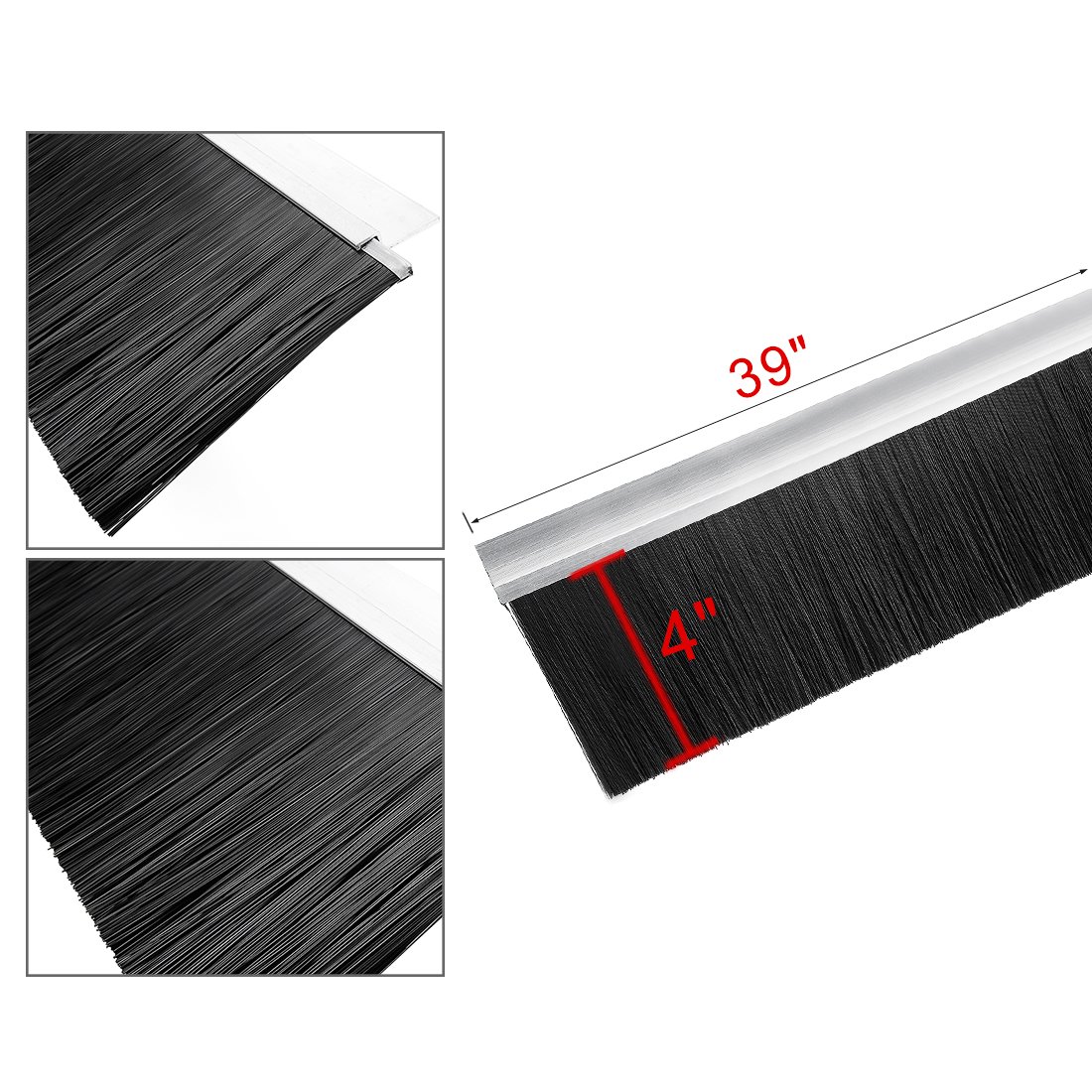 uxcell Door Brush Bottom Sweep h-Shape Aluminum Alloy Holder with 3.94-inch Black Nylon Brush, 1000mm x 128mm(Approx 39.37-inch x 5.04-inch)