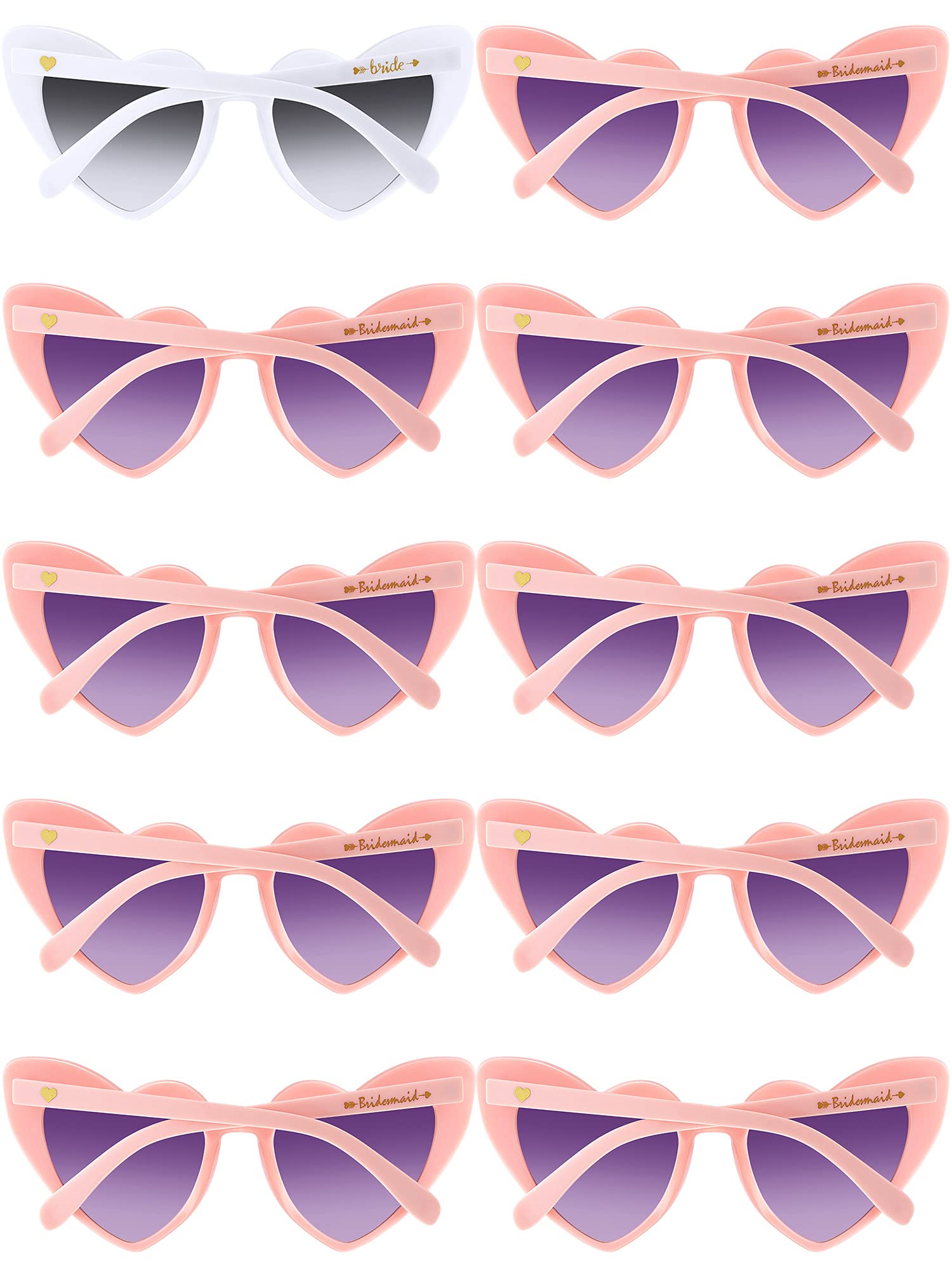 Weewooday 10 Pairs Heart Sunglasses Cat Eye Bachelorette Bridesmaid Sunglasses for Women Wedding Bachelorette Party Favors