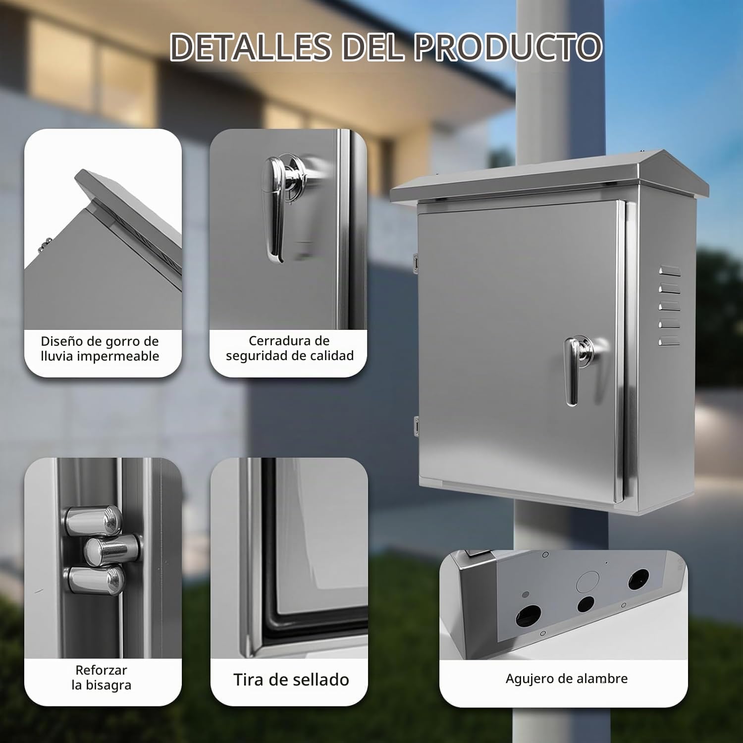 Caja Estanca Exterior Eléctrica de Acero Inoxidable, 40x30x18 cm, Caja Cuadro Eléctrico Superficie, Montaje en la Pared, Distribución Eléctrica Armario, Incluye Cerradura