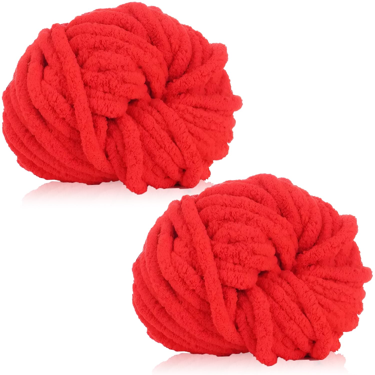 Exquilnova 2 Pack Chunky Yarn for Hand Knitting,Multiple Colors Chenille Yarn for Knitting & Crochet,Soft Chunky Wool for Blankets,Cushion,Scarves,Pet Beds,Bags,Hats,Sweaters(Big Red)