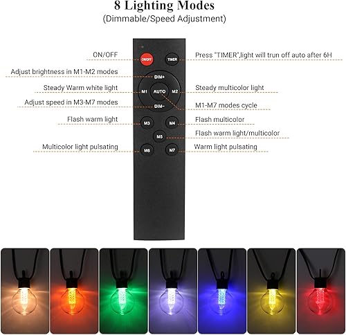 Miniatura 4 de Guirnalda de luces LED para exteriores con RGB y blanco cálido, luces de patio al aire libre, impermeables, 92 pies, cambio de color, bombillas G40,