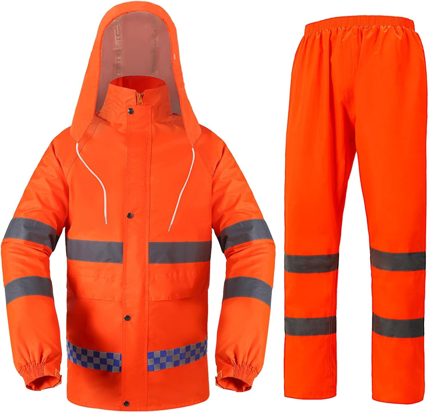 Women's Rain Suit High Visibility Reflective Safety Jacket Lightweight Waterproof Hooded Raincoat with Pants
