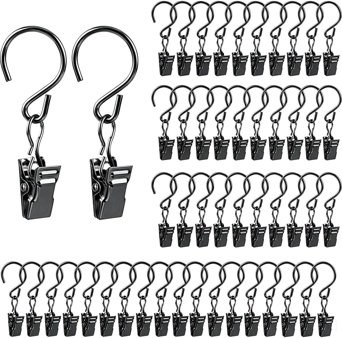 50 Pack Stainless Iron Curtain Clips Hooks,curtain rings with clips,Drapery Hooks Clips for Hanging Party String Lights Courtyards Decoration,Art Craft Display,Gutter Tent Camper Awning Hangers,Silver