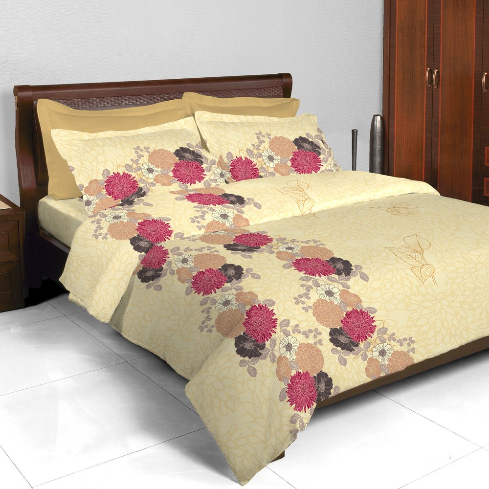 Buy Bombay Dyeing Coral Vine Double Bed Linen Set Lemon Online at Low Prices in India Amazon.in