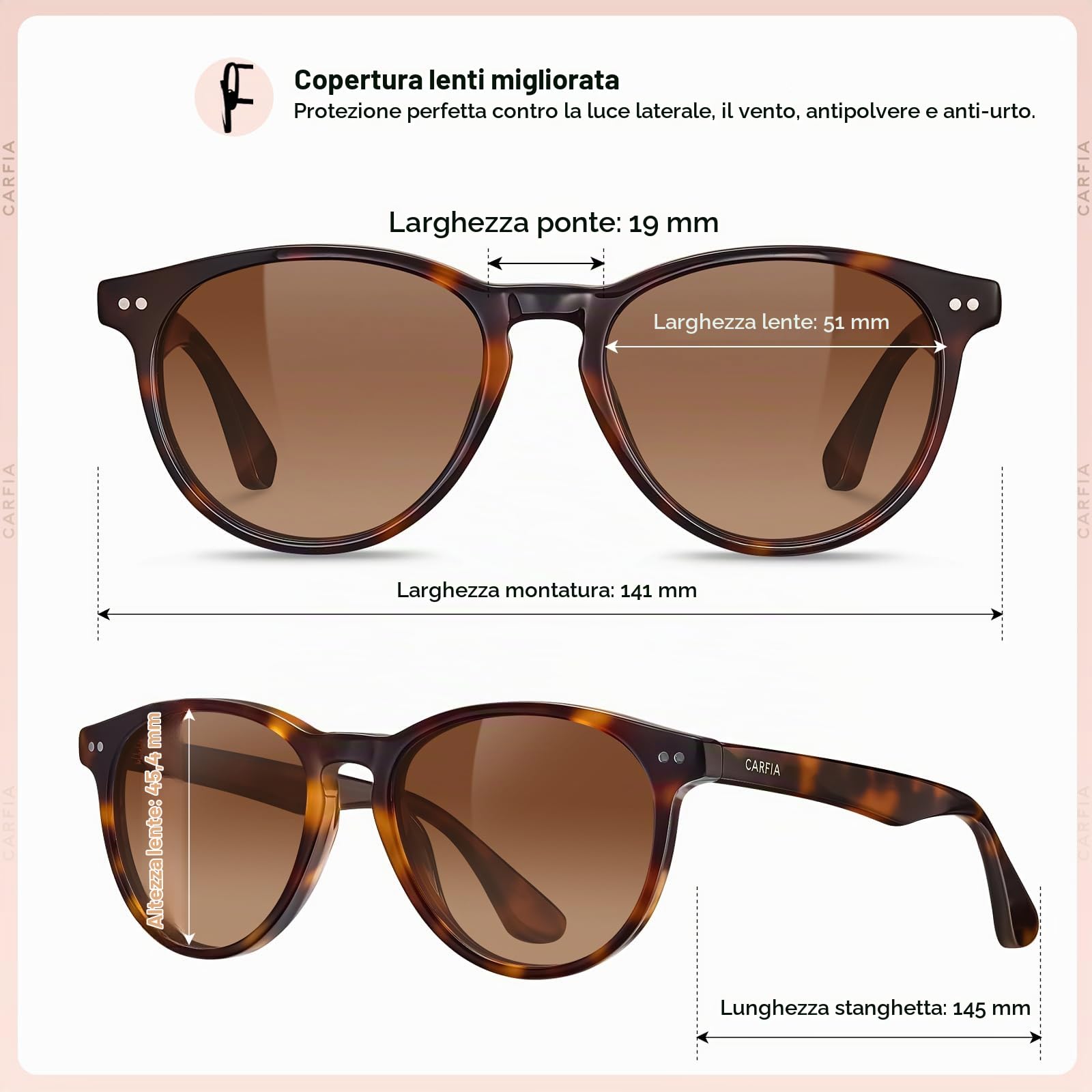 Carfia Occhiali da sole vintage da donna Polarizzati UV400 Protettivi per il viso piccolo Occhiali da sole in acetato CA5286