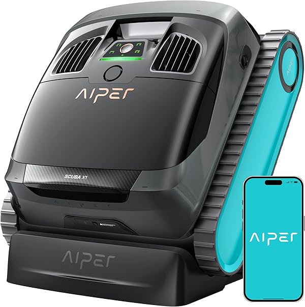 AIPER Scuba X1 Poolroboter, WavePath 3.0 Navigation, mit verbesserter Akkuleistung und bis zu 25.200 L/h Saugkraft, horizontale Wasserlinienreinigung, poolsauger akku Ideal für Pools bis zu 200㎡, Blau