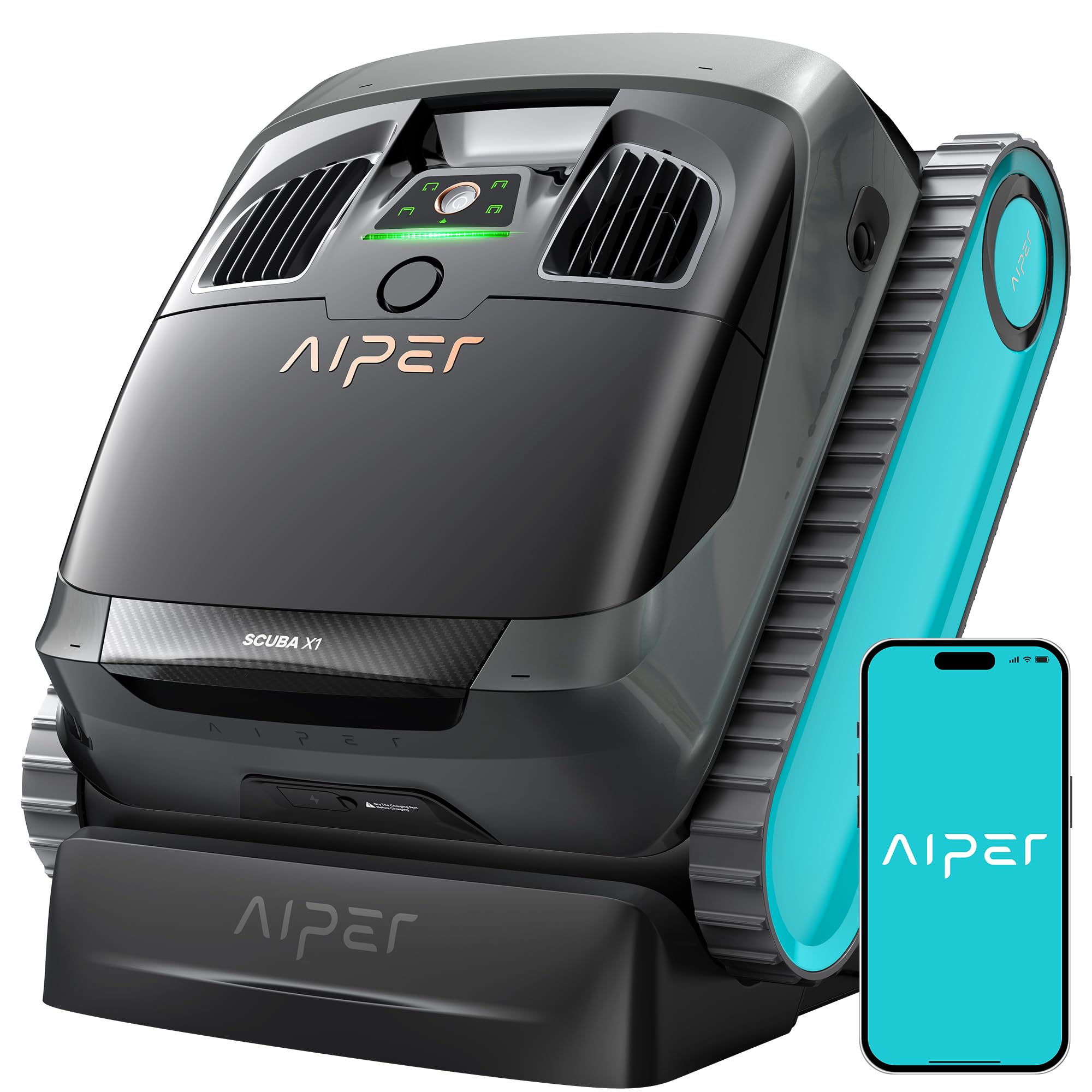 AIPER Scuba X1 Robot Piscina Limpiafondos y Paredes, Potente Succión de 6600 GPH con Doble Chorro, Sistema de Filtración Multicapa, Limpieza de Línea de Agua, Ideal para Piscinas de Obra hasta 200 m²
