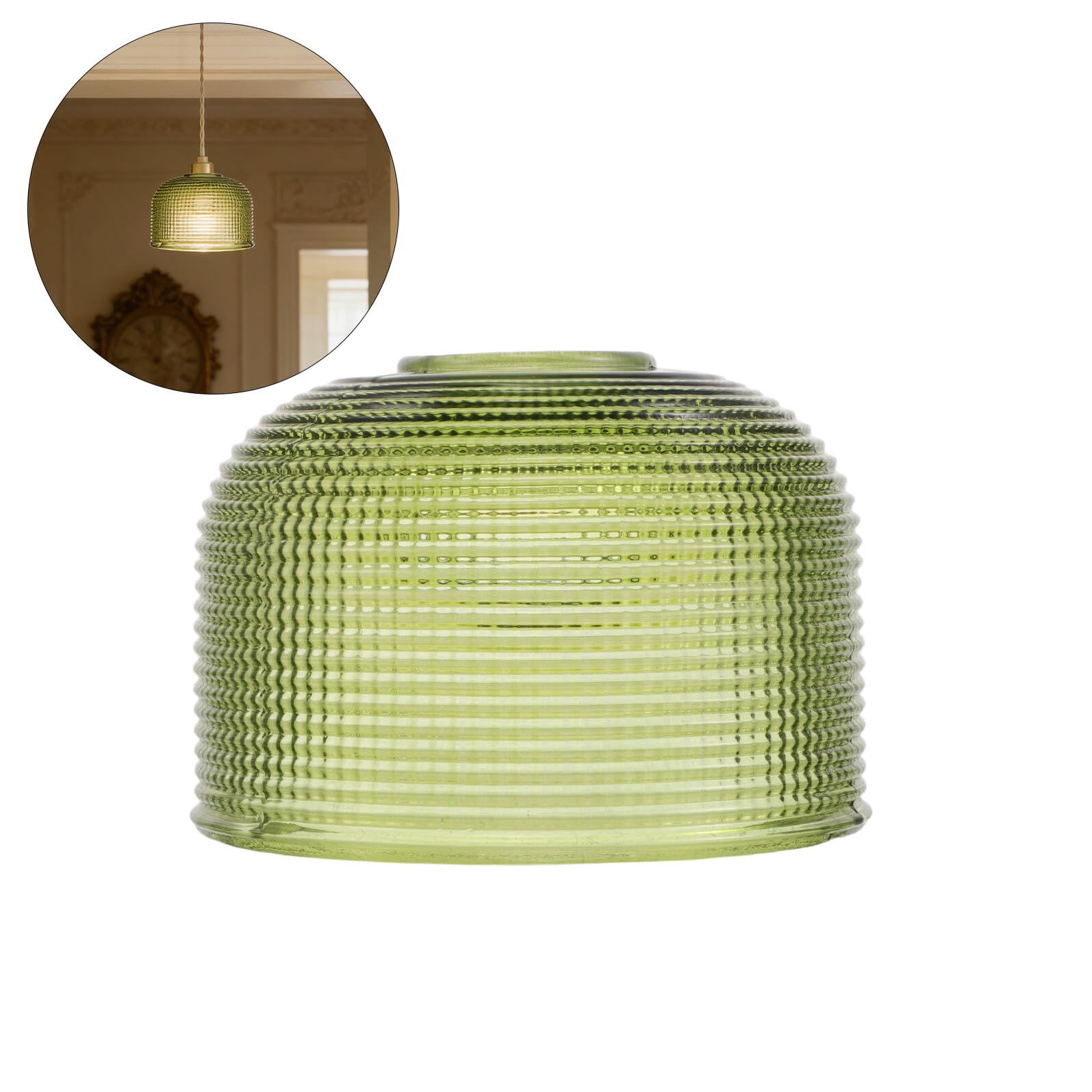Grüner Glaslampenschirm für E14 Fassung, 30-mm Öffnung | 9, 7 X 7, 1x3cm Größe, für Deckenleuchte, Küche und Bad, Minimalistisches Design