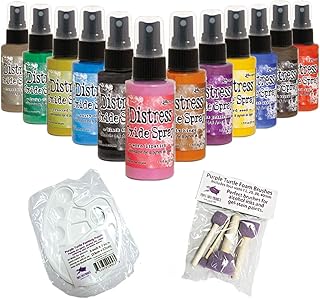 Ranger Tim Holtz Distress Oxide Spray Set # 3 New Spring 2019 Colors, 12 Bottle Bundle Including Bonus Mixing Tray and Foam Paint Dobbers