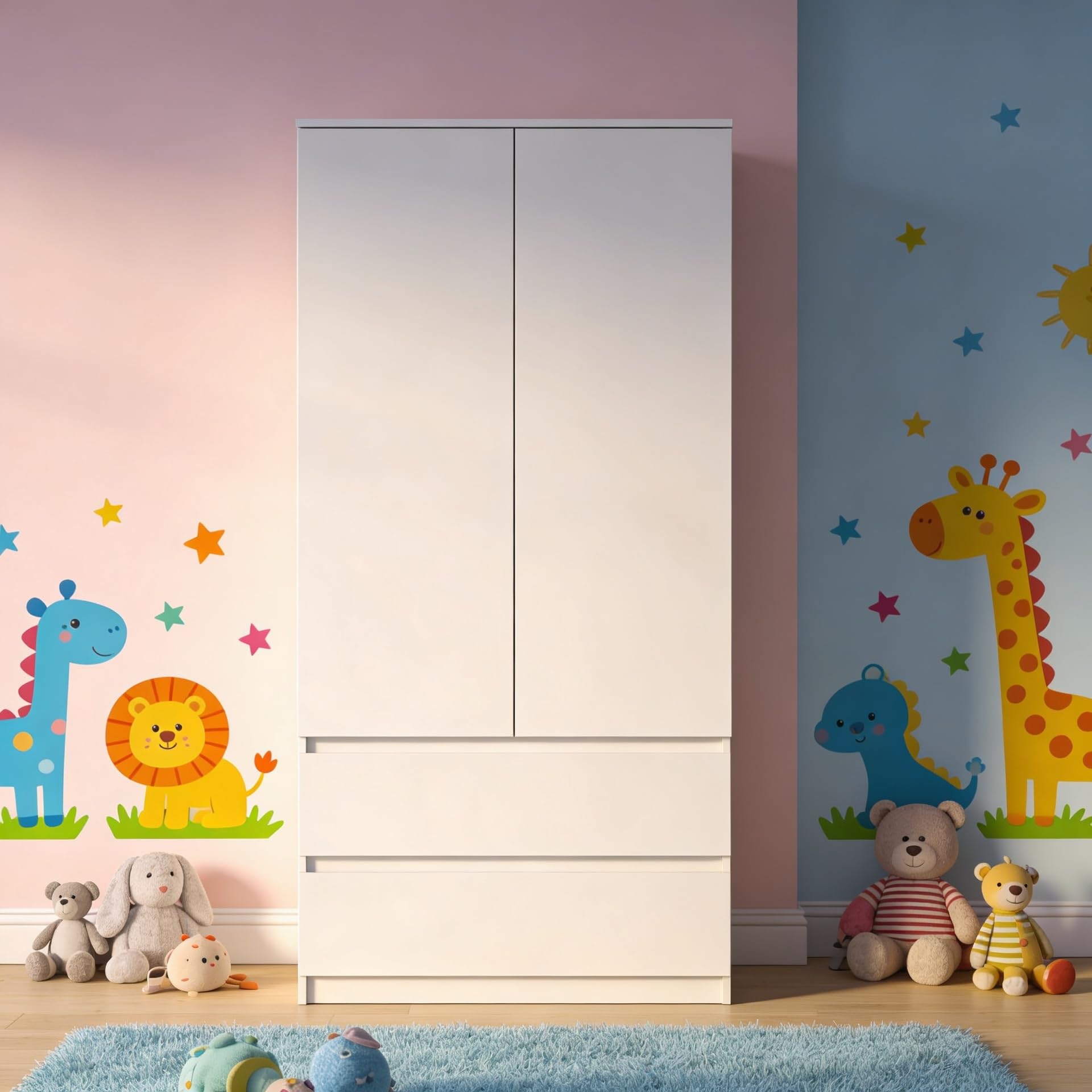 Meble Masztalerz Armadio Cameretta da Letto con 2 Cassetti 90 cm Bianco 180x90x50cm