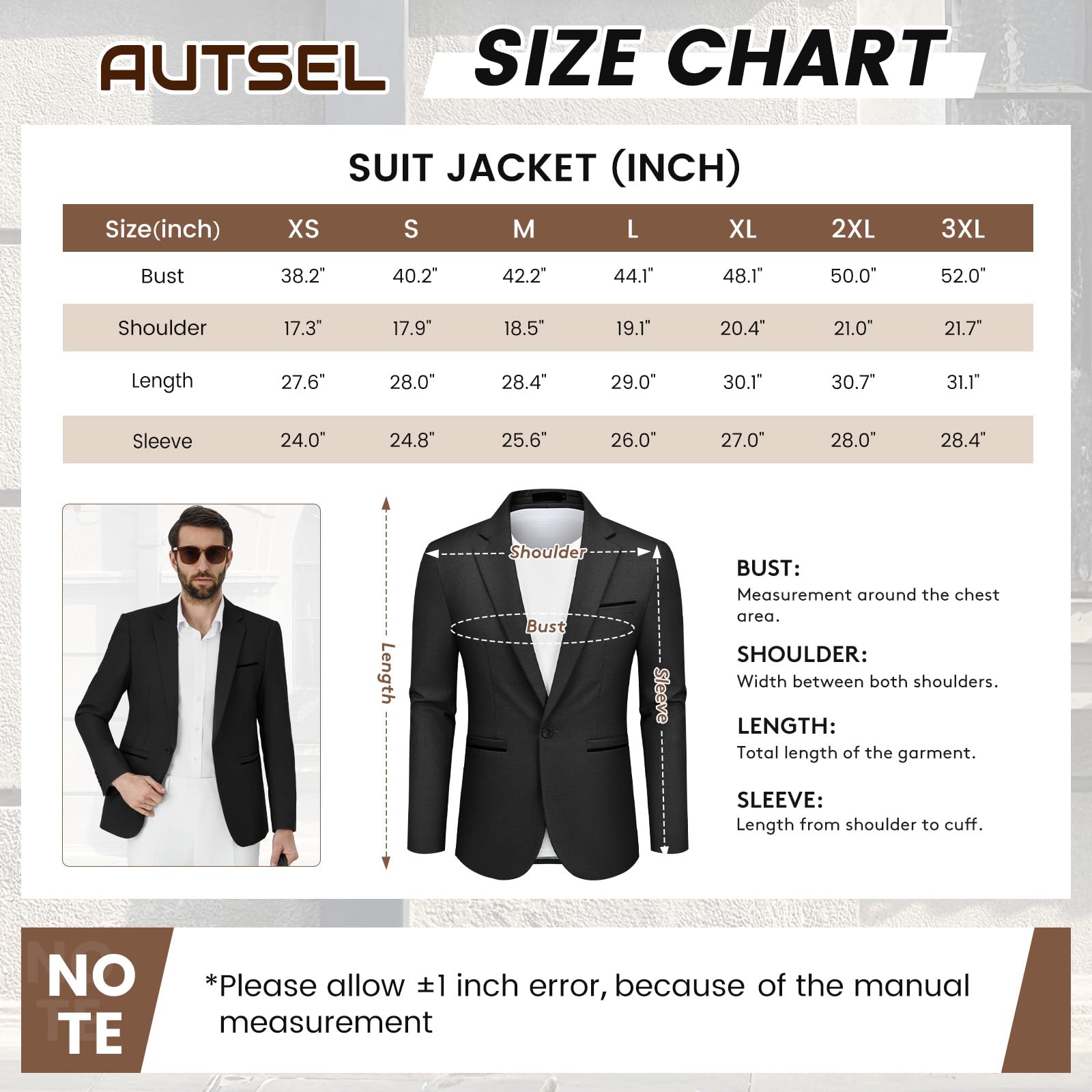 Blazer Chaqueta de Traje para Hombre Slim Fit con 1 Botón Blazer para Hombre Elegante Formal para Bodas Negocios y Veladas