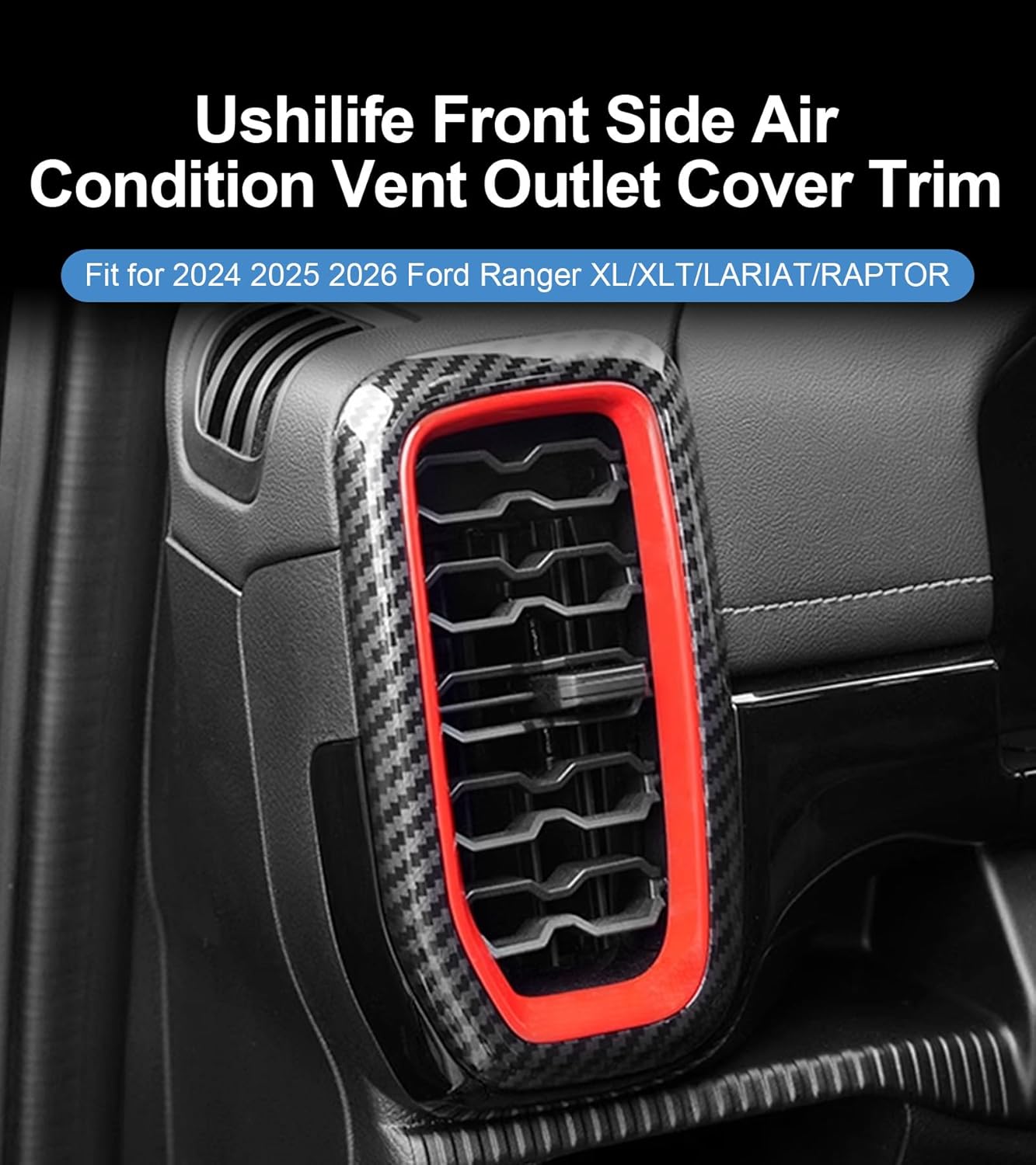 Interior Front Side Air Condition Vent Outlet Cover Trims Compatible with 2024 2025 2026 Ford Ranger XL XLT Lariat Raptor SuperCrew Truck, Air Vent Cover Trim Accessories 2 Pack (Carbon Fiber Look)