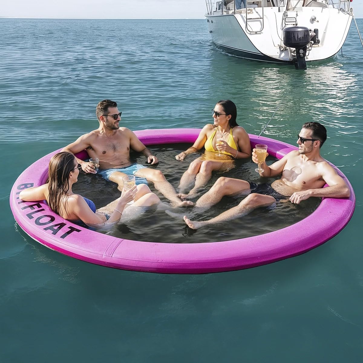 Ibiza 240 - Anillo Hinchable 3 o 5 Personas, Doble-Capa Dura, Anti-Medusas, Plataforma Flotante, Flotador Hinchable (Rosa, Unión de Cuerda)