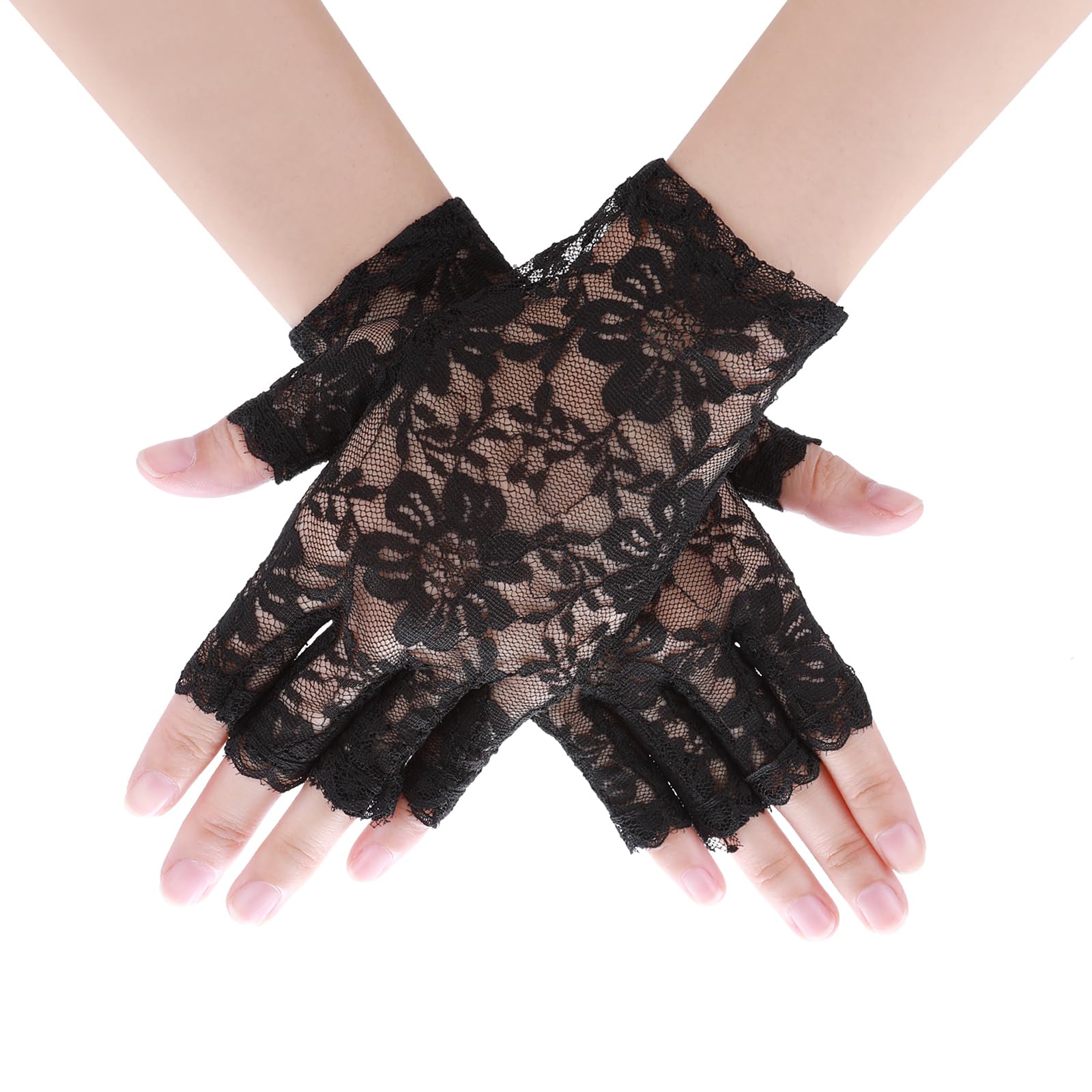 Gants Longs Femme En Dentelle Florale - Sans Doigts, Longueur Coude - Pour Mariage, Opéra, Soirées élégantes