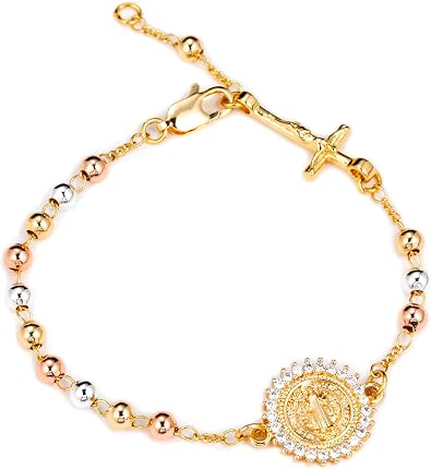 4mm Gold Plated Beads Catholic Guadalupe Rosary Bracelet for Women