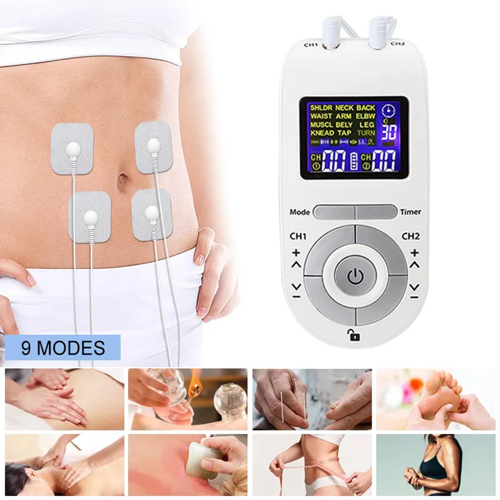 Máquina TENS De Doble Canal, Masajeador Eléctrico TENS De 12 Modos Y 40 Intensidades, Pulso Masajeador Eléctrico Con 4 Almohadillas TENS, Para Dolor De Espalda, Cuello, Músculos Y Articulaciones