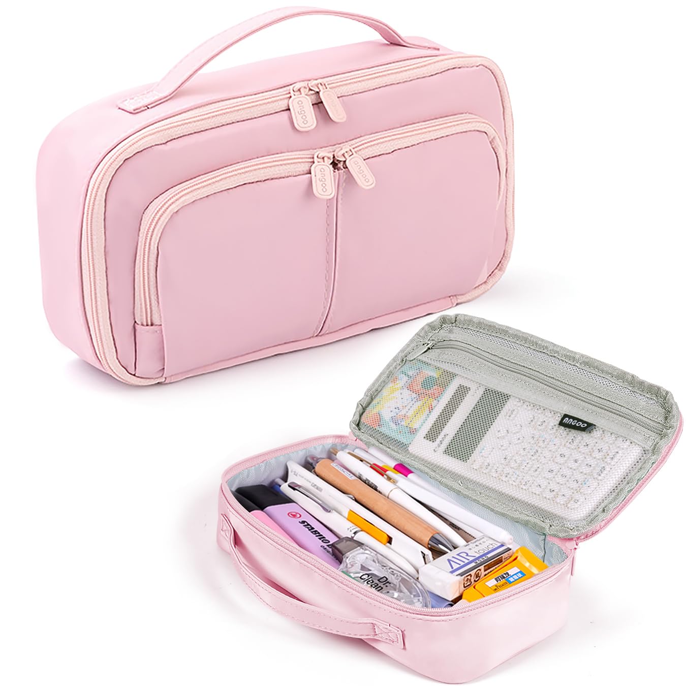 KORSEEN Pink Pencil Case Large Capacity Pencil Pouch Pen Bag with Handle, Portable Pencil Case Pencil Bags with Zipper Student Stationery Bag for Girls and Boys Teen Adults Men Women (Pink)