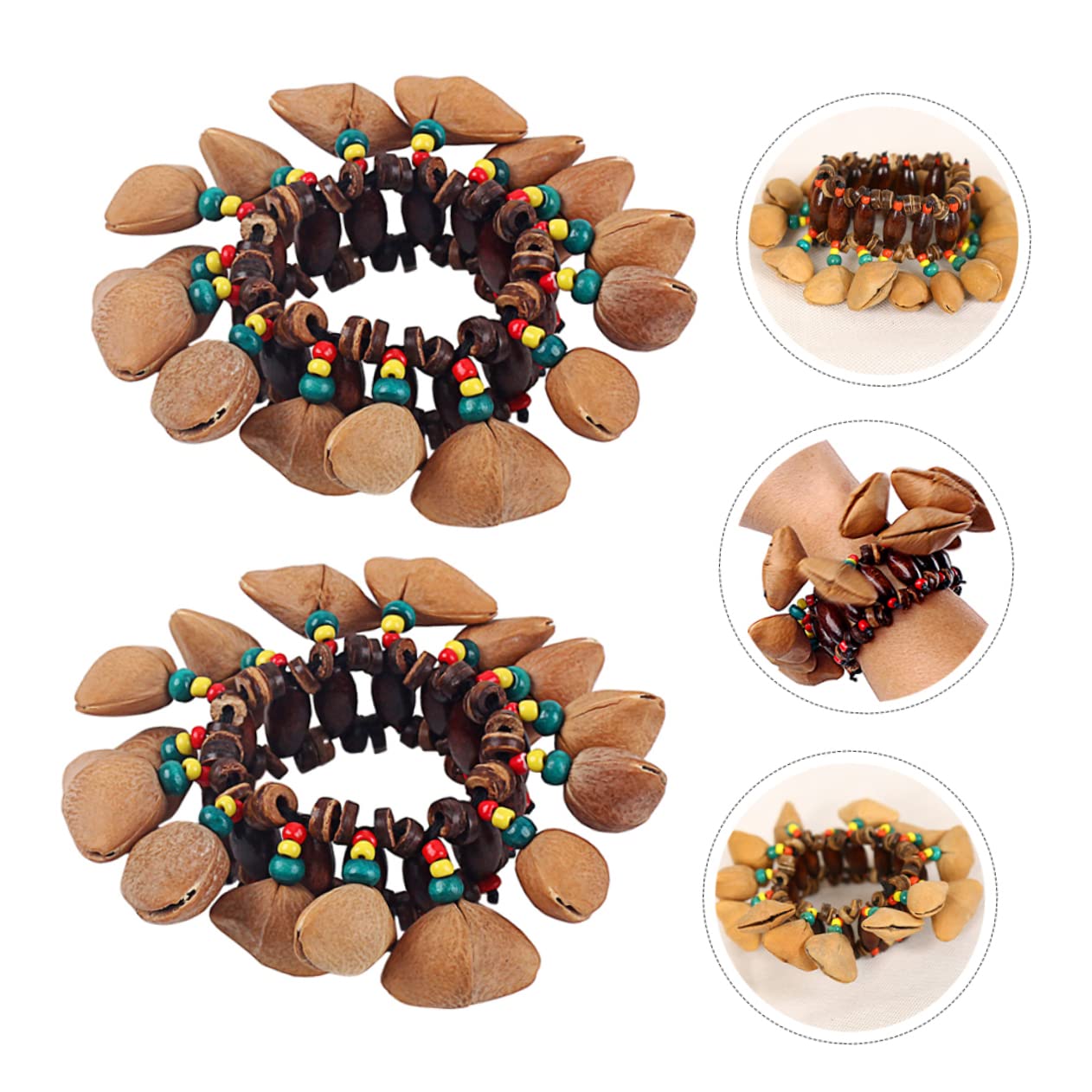 TOYANDONA 4 Piezas Campanilla de cáscara de nuez africana instrumentos de percusión brazalete de nuez juguetes instrumento musical pulsera de nuez tuerca campana de muñeca la campana