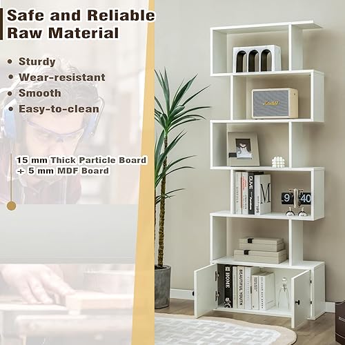 Miniatura 7 de STAKOL Estantería de 6 niveles con gabinete, armario independiente en forma de S con puertas, dispositivo antivuelco, estantería geométrica de