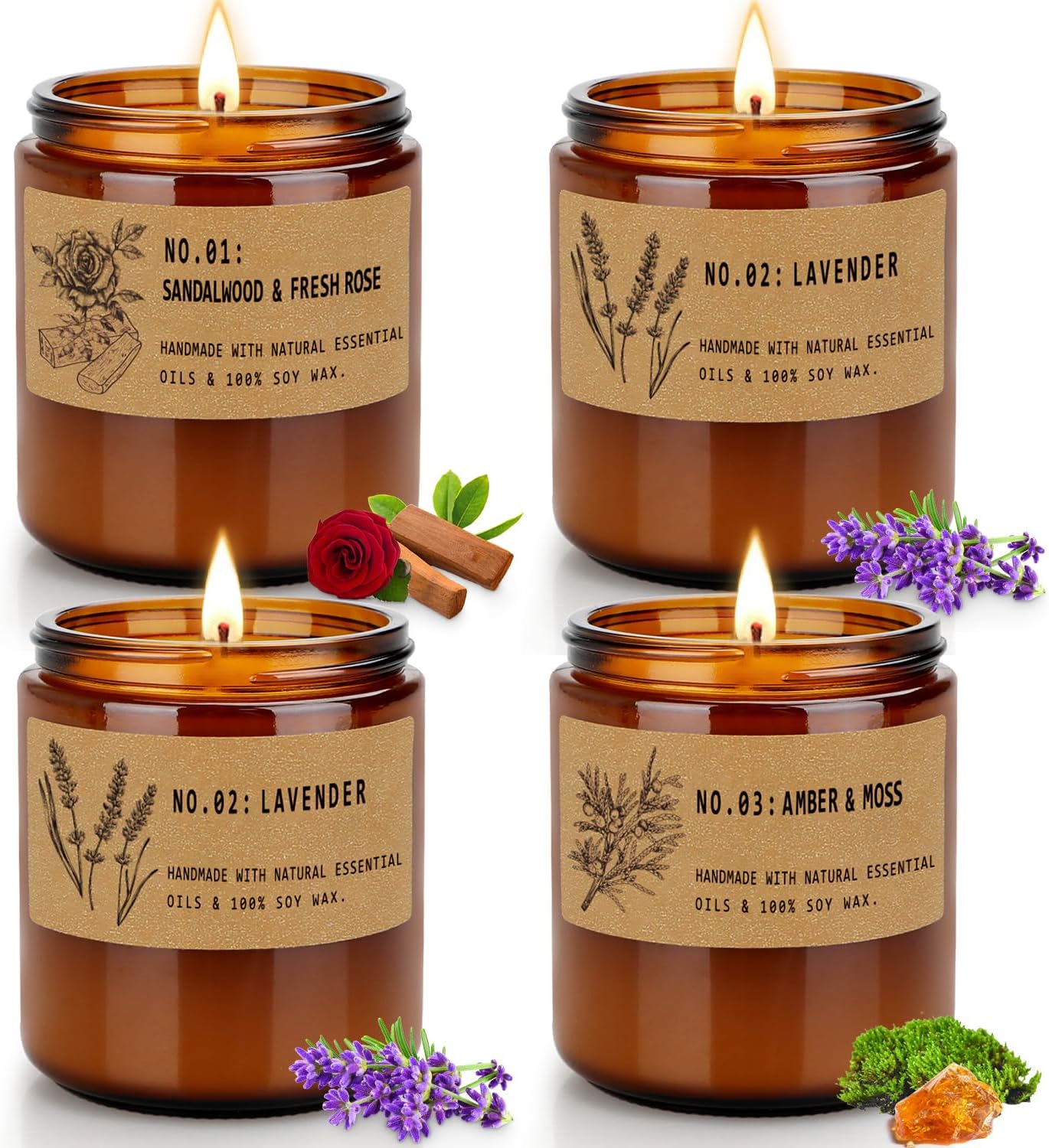 Candles for Home Scented Candles Set, 4 Pack Candles Gifts Set for Women/Men, Soy Candle, Lavender Candle, 220H Long Lasting Soy Wax Candle Set for Mother’s Day, Birthday, Anniversary, Men