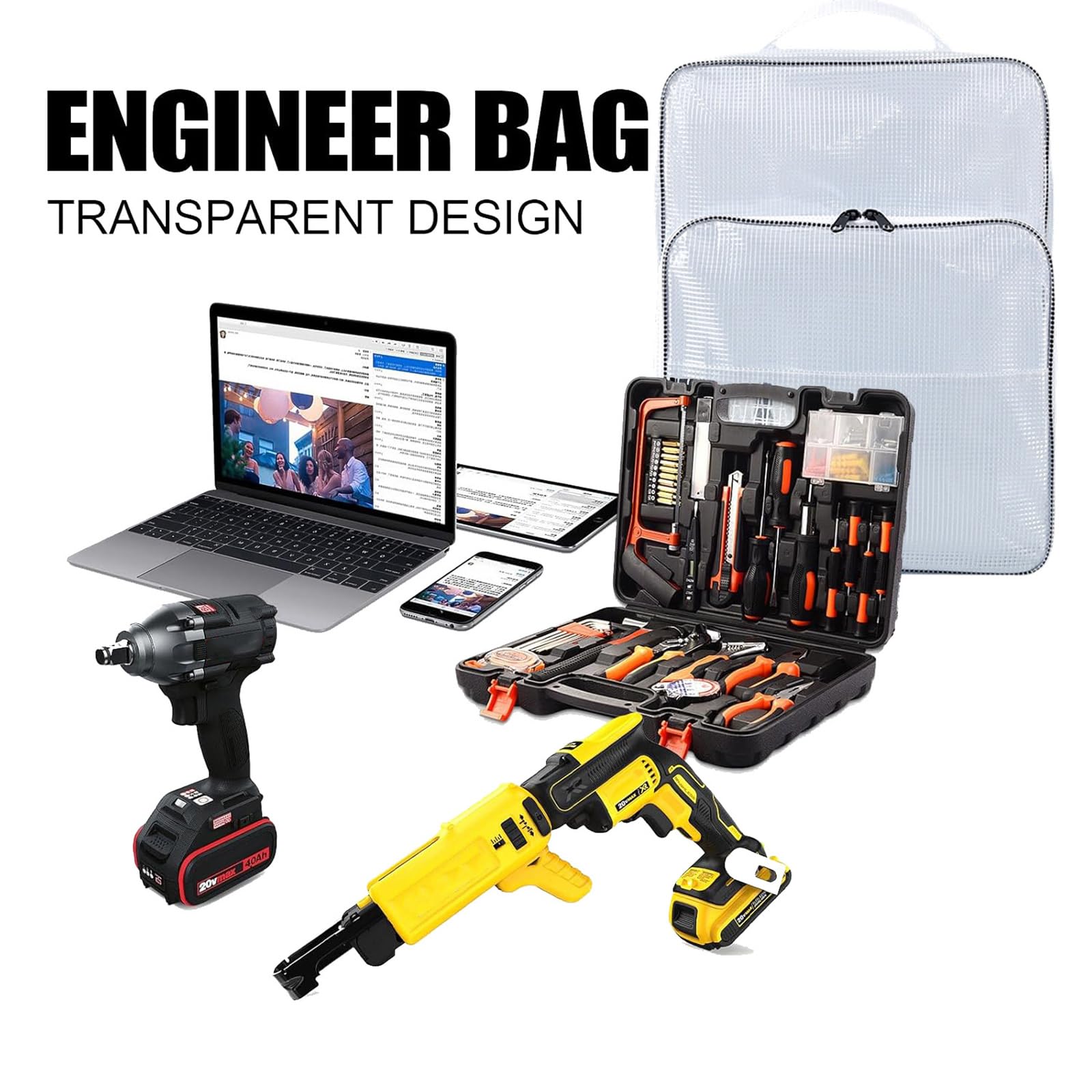 Mochila de herramientas electrostática de 18 pulgadas para técnicos, de grado industrial, caja de herramientas transparente
