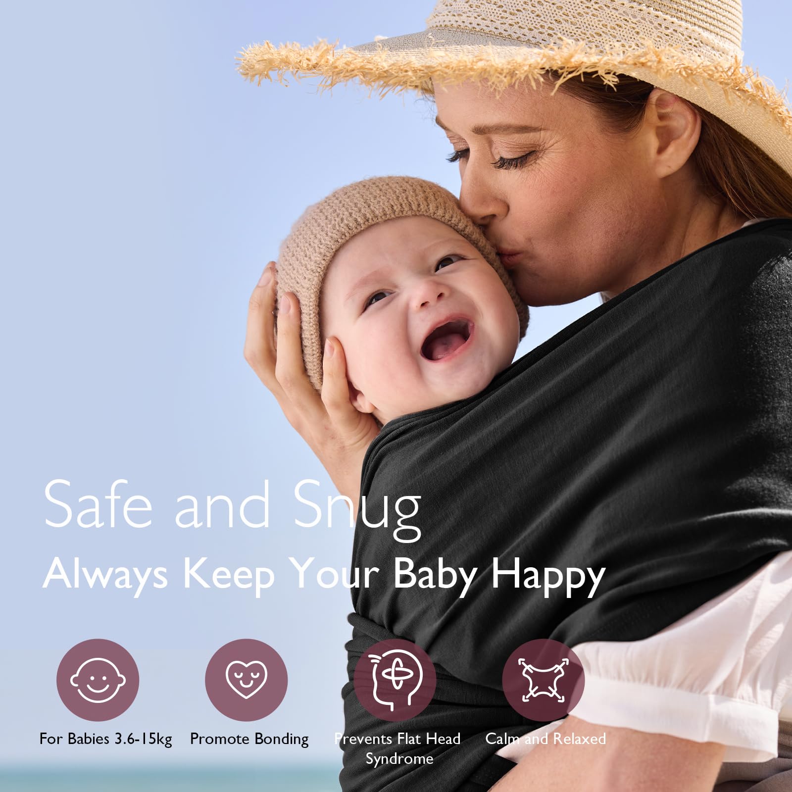 Momcozy Baby Wrap Carrier for 3.6-15kg, Easy to Wear Baby Sling Carriers from Newborn, Adjustable Baby Carriers for Newborn to Toddler, Black — view 2