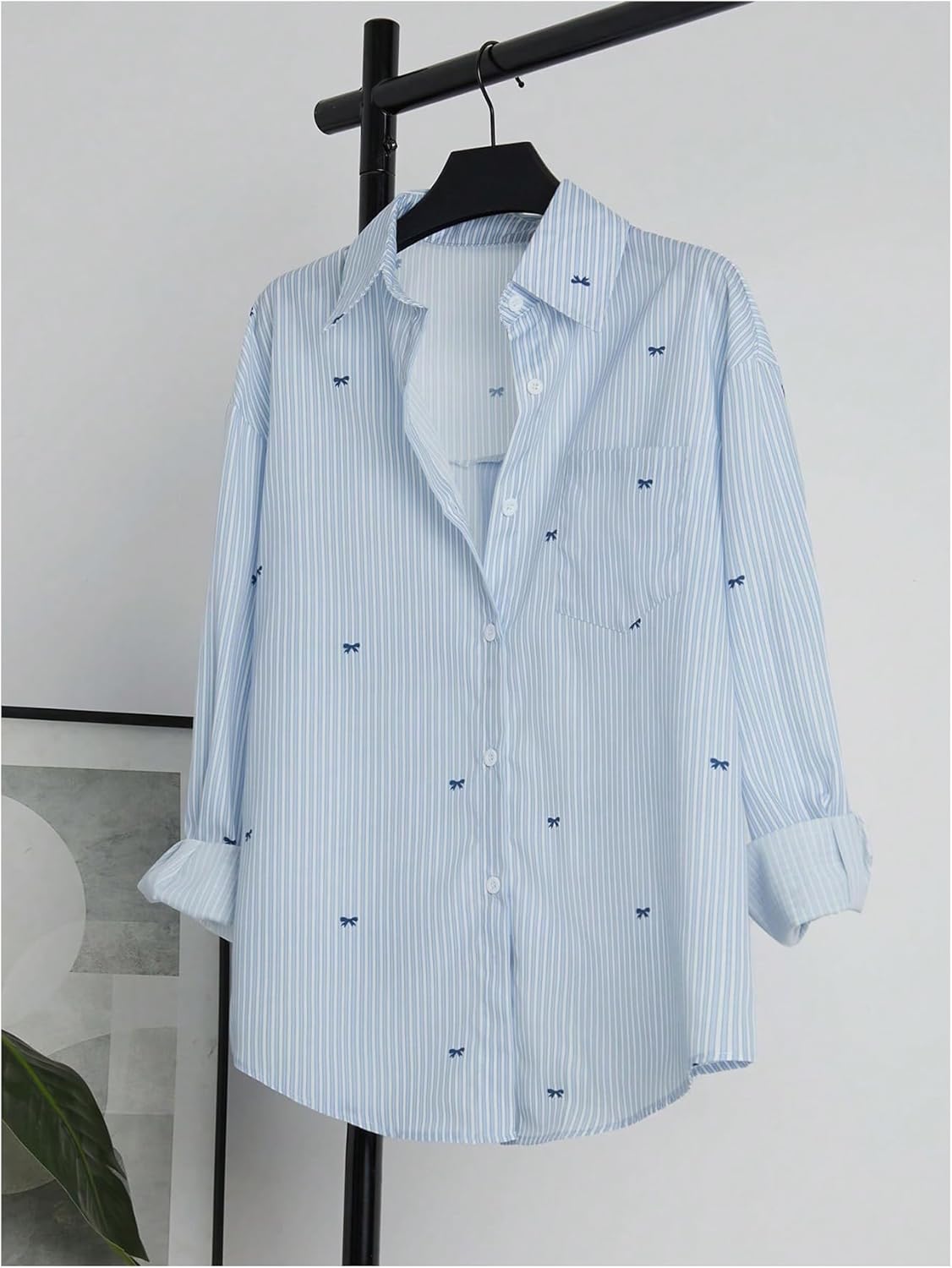 GORGLITTER Women's Bow Striped Button Up Blouse Dressy Casual Fall Long Sleeve Collared Business Casual Work Shirt Tops - Image 5