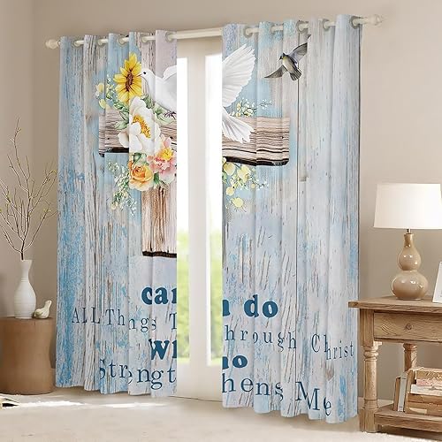 Miniatura 2 de Cortinas de Acción de Gracias con tema cruzado para cristianos devotos, niños con espíritu puro, flores blancas opacas para adultos santos, paloma
