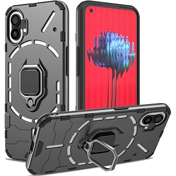 Case for Nothing Phone 1 Armoured Case with 360  Metal Ring Stand Scratch-Resistant Shockproof Hard Mobile Phone Case Armor Case with Camera Protection Black