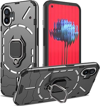 Case for Nothing Phone 1, Shockproof Cover with 360  Metal Ring Stand, Anti-Scratch Hard Protective Case, Full Body Bumper Case with Camera Protection Black