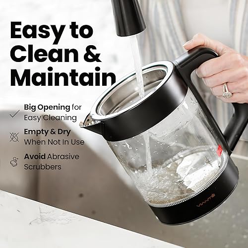 Miniatura 9 de Vianté Hervidor de té eléctrico de vidrio con infusor extraíble. Infusor de té caliente para hojas sueltas y té en bolsas. Sin BPA. Acero inoxidable