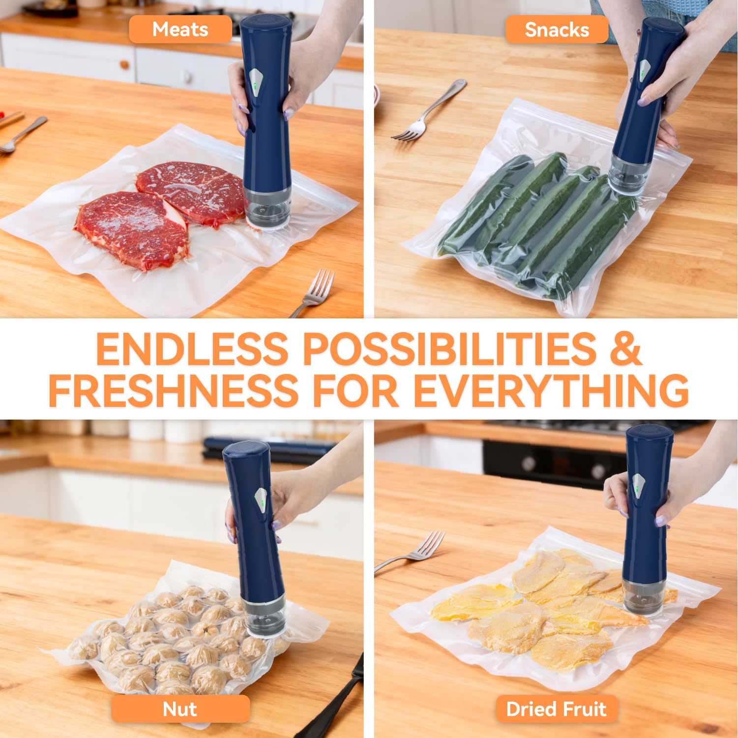 GPUTEK Petit machine sous vide alimentaire,Puissance d'aspiration de 60 kPa, appareil de avec 15 sachets réutilisables, chargement USB, machine sous vide de films compact pour la maison,le camping