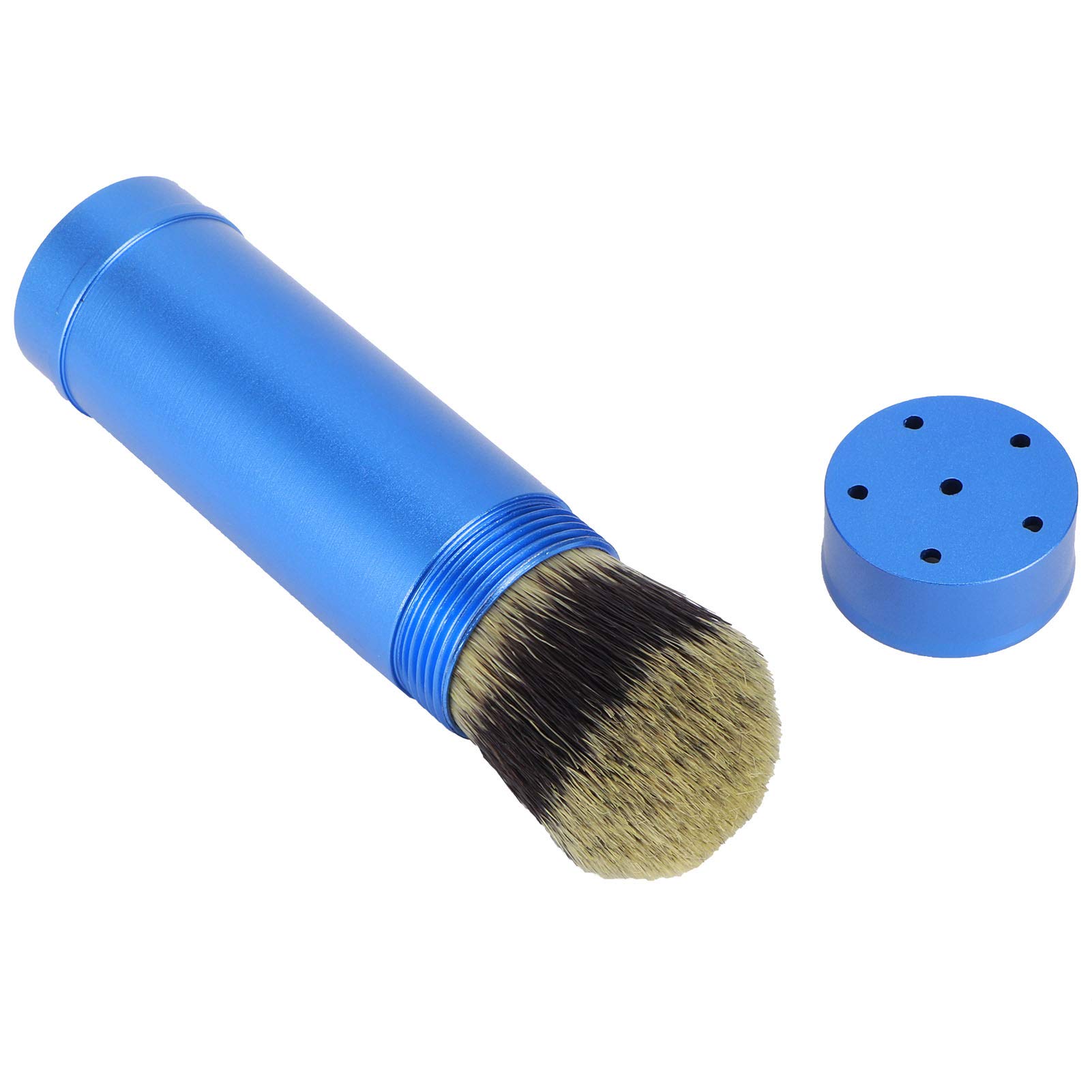 FTVOGUE Pennello da Barba Compatto da Viaggio, Manico in Alluminio con Spazzola per Capelli, Pennello da Barba in Schiuma Ricca, Blu, Strumento per la Rasatura Quotidiana Bagnata per Uomini in