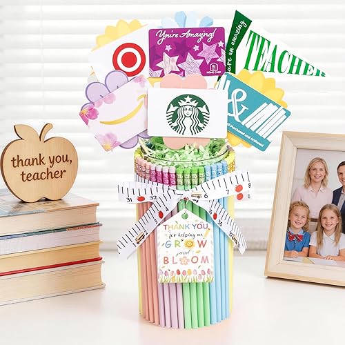 Teacher Appreciation Gifts-Gift Card Holder,Macaron-Coloured Pencil-Shaped Vase,Pencil Holder,Teacher vase Gifts for Back to School,First of School centerpieces,Christmas,School Office Decor