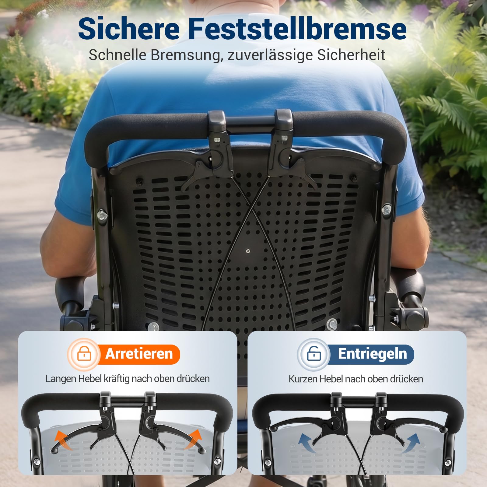 Care-parents Sedia a rotelle pieghevole leggera, 10,5 kg, larghezza della seduta 41 cm, sedia a rotelle da viaggio con asta estensibile, sedia a rotelle da trasporto sottile per appartamento, compatta
