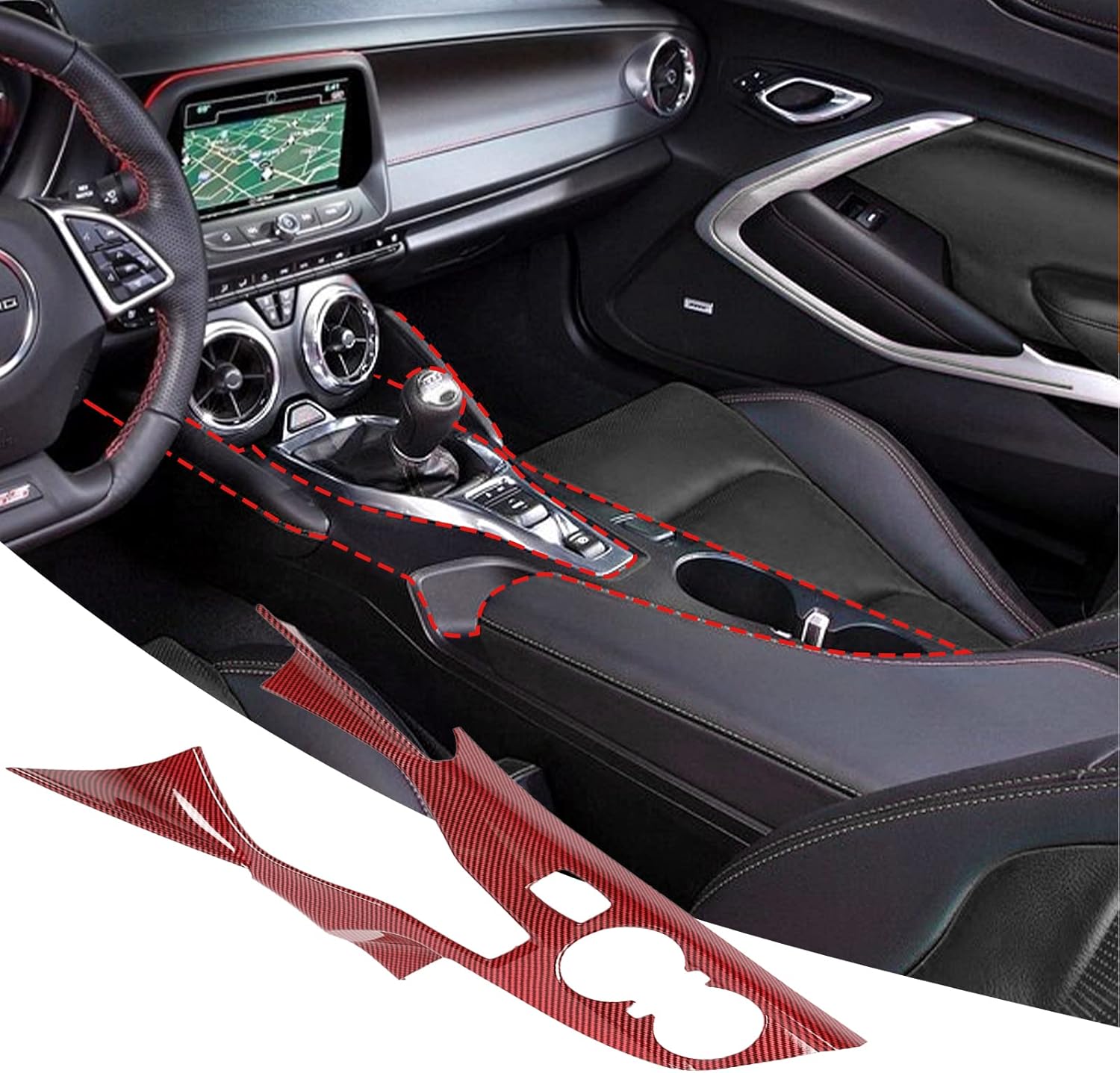 CheroCar Center Console Gear Shift Panel Trim Cover Interior Decoration for Chevrolet Camaro 2016+ (Red)