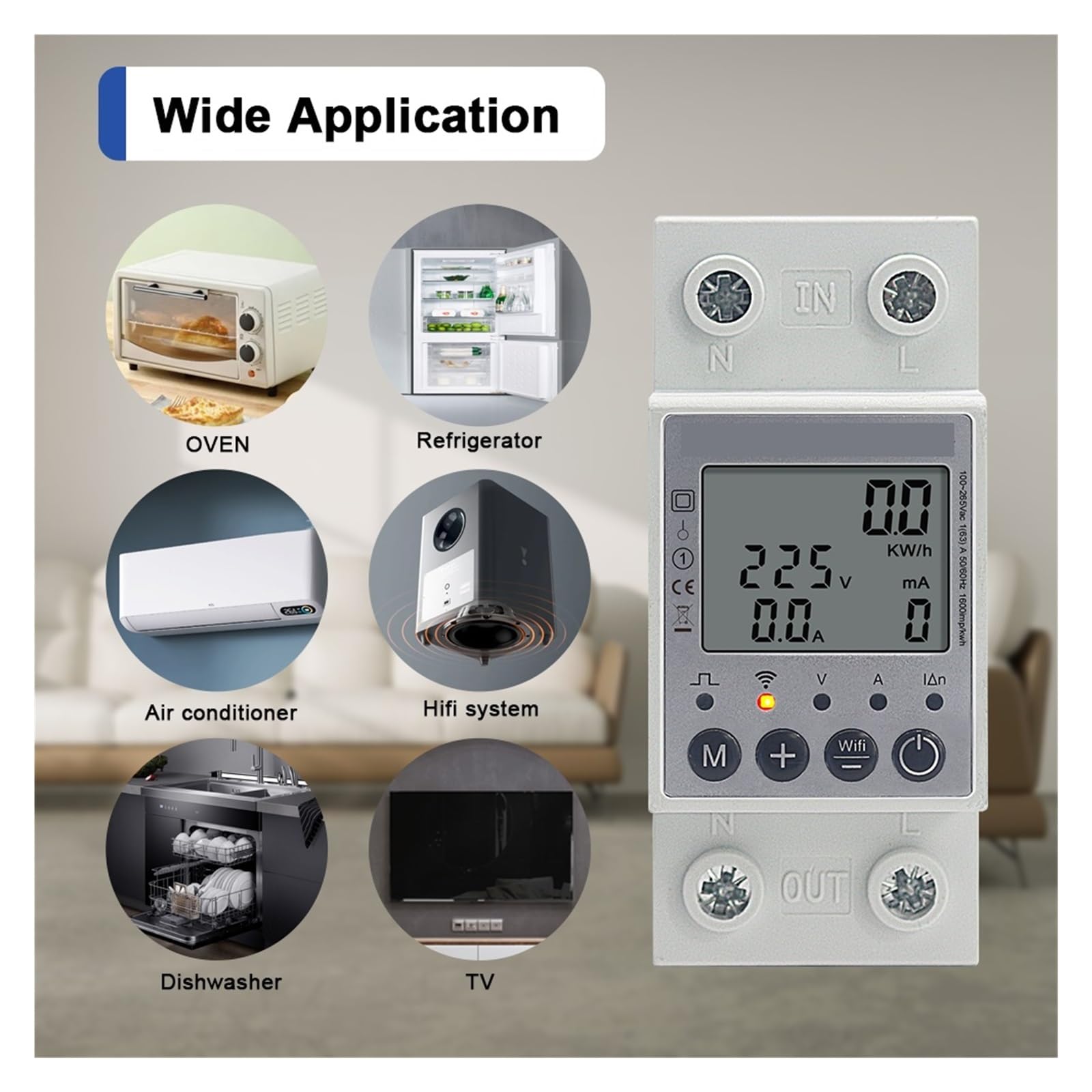 Wifi Tuya Din Rail Digital Monofásico Medidor De Energía KWh Voltaje Corriente Consumo Electricidad Monitorización Precisa Energía(No Wifi Function)