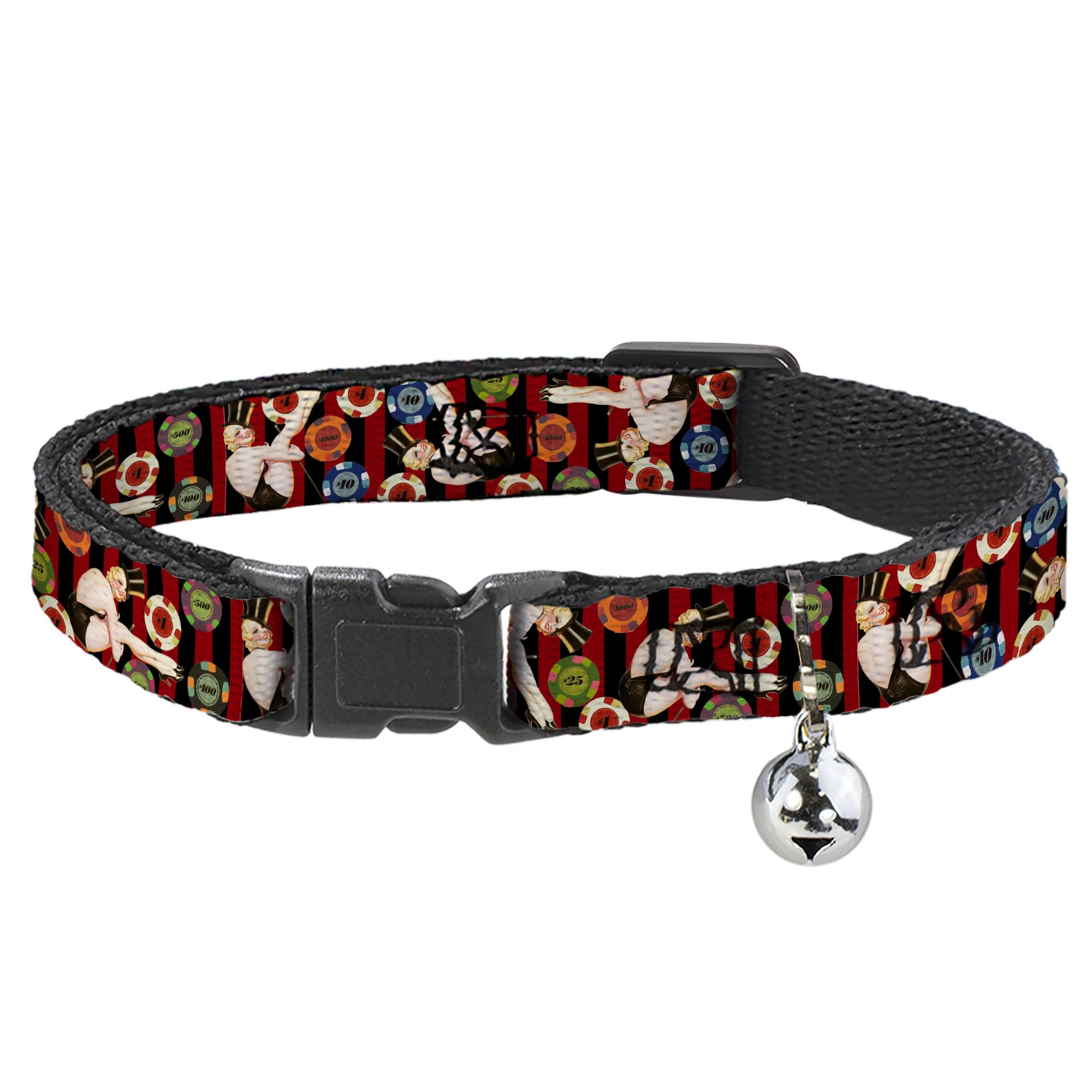 Collar de gato breakaway para explorar la casa con estampado pin up de rayas