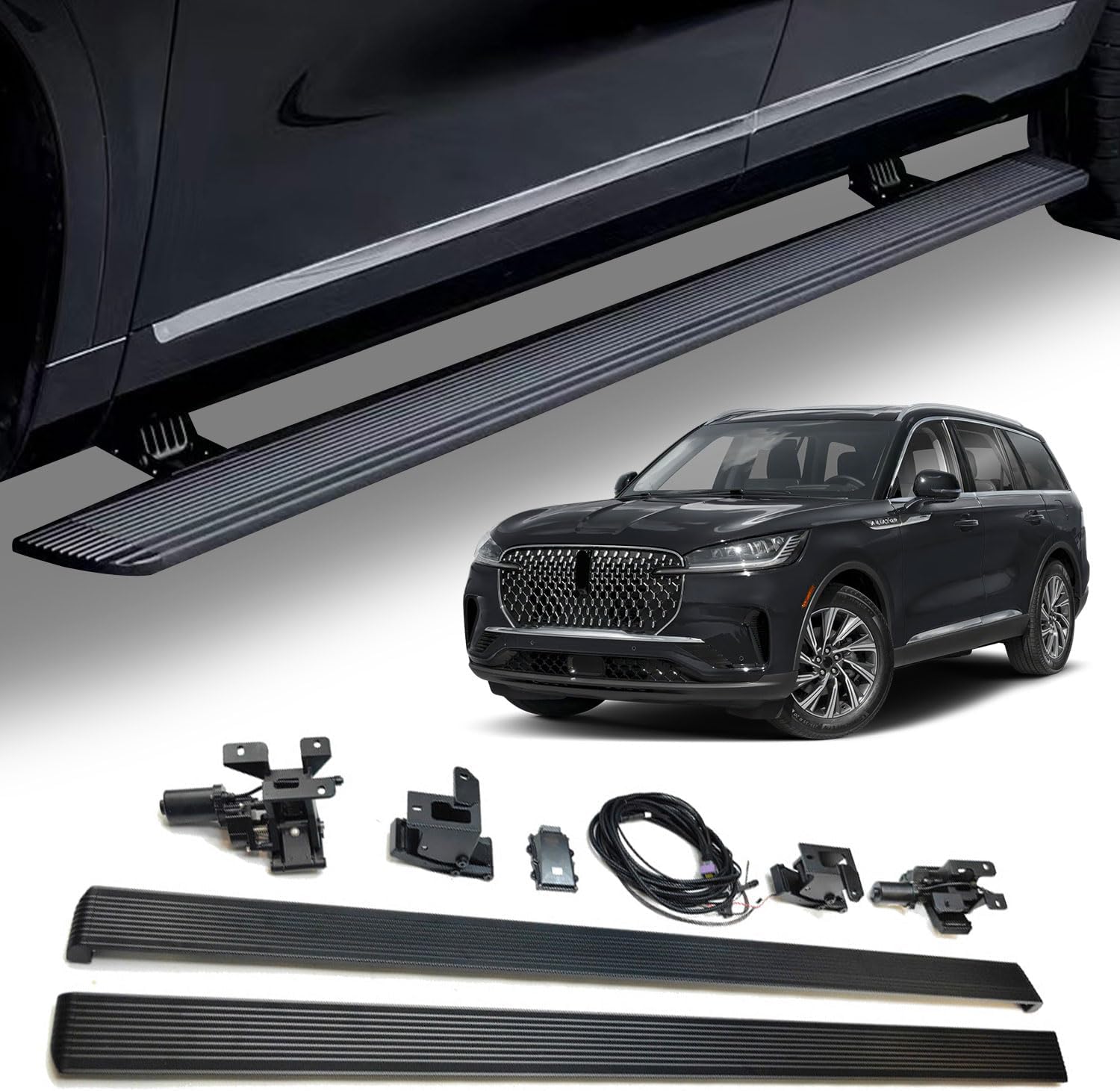 Fits 2025 Lincoln Aviator Deployable Power Electric Running Boards, Aluminum Retractable Side Step Nerf Bars, Black