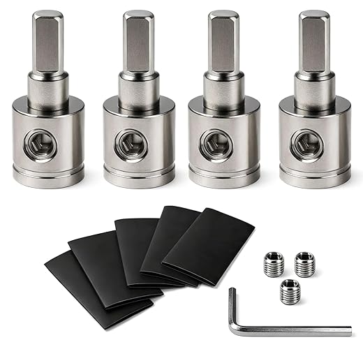 4PCS Heavy-Duty Brass Amp Input Reducers 1/0 Gauge to 4 Gauge - Durable Amp Connectors with Heat Shrink Tubing for Car Audio Accessories