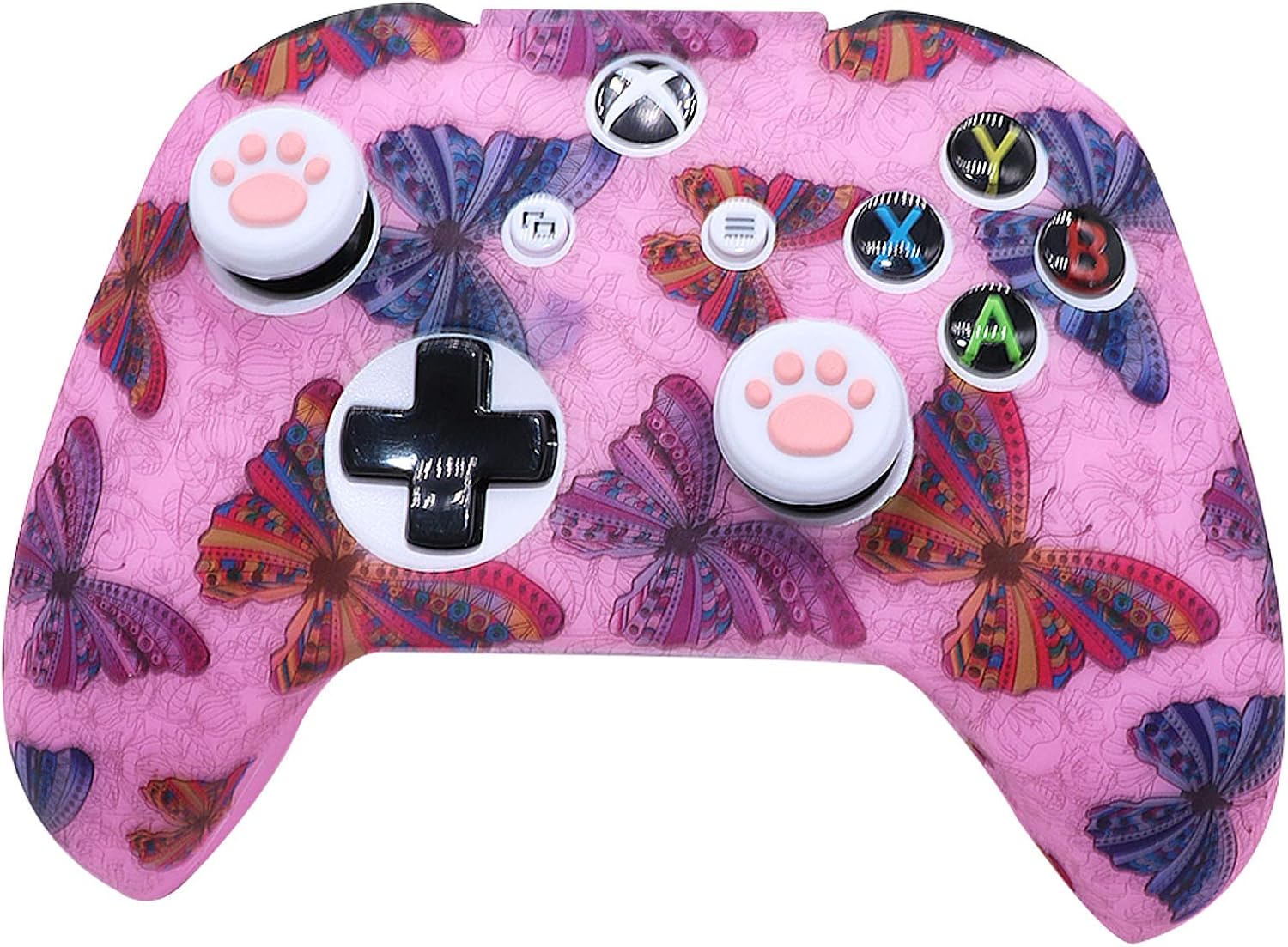 Pink Xbox One Controller Skins RALAN,Silicone Controller Cover Skin Protector Compatible for Xbox Ones Controller (Pink Pro Thumb Grip x 4, Skull Cap &Cover Grip x 2)(Butterfly Pink)
