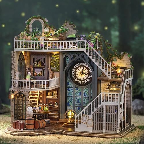 Miniatura 2 de Kit de casa de muñecas en miniatura con cubierta antipolvo, kits de casa de muñecas de madera mágicas retro, manualidades para adultos, kit de