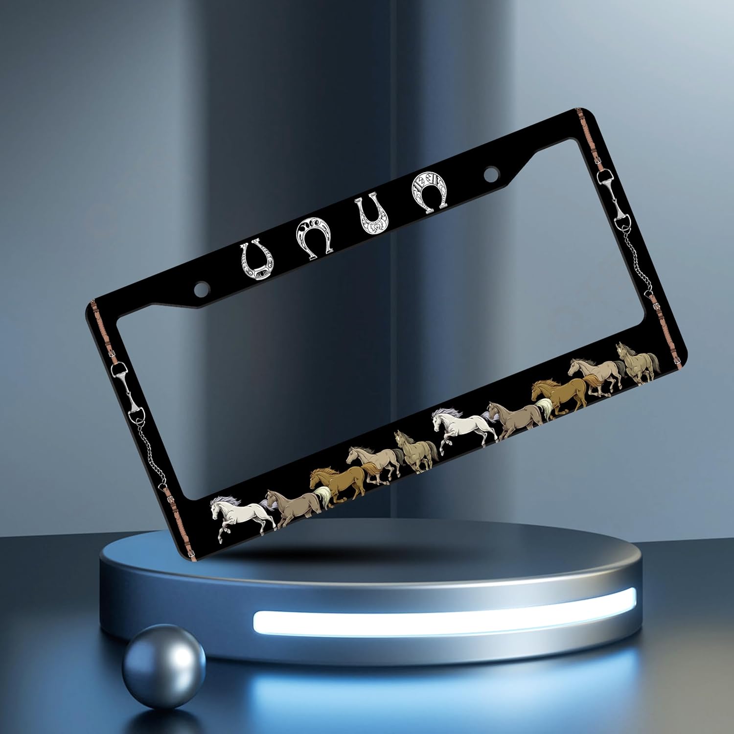 2 Pcs Horse License Plate Frame Horseshoe License Plate Holder Personalise Stainless Steel Funny Design Compatible With Standard License Plate Frames For Usa And Canada 6 X 12 Inch 2 Holes With Screws