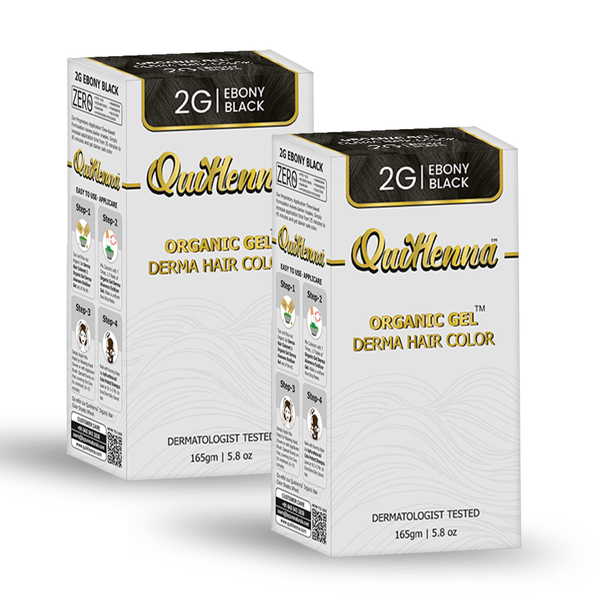 QuikHenna Organic Hair Colour Derma Gel 2G Ebony Black 165gm- Pack of 2 | Dermatologist Recommended PPD & Ammonia Free Permanent Hair Color | Natural Hair Colour for Women & Men