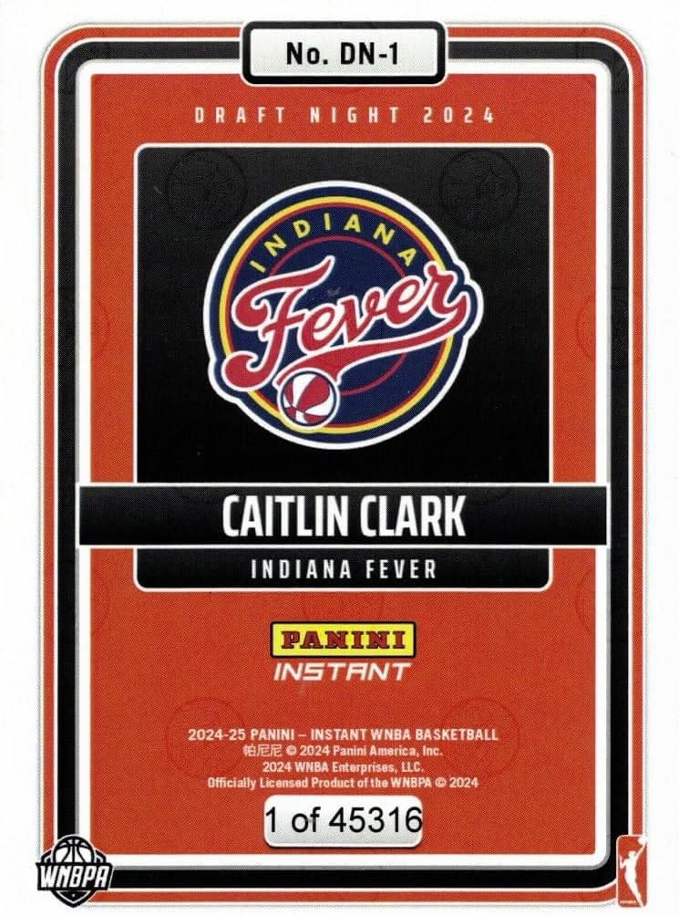 2024 Panini Instant Draft Night WNBA Basketball #DN-1 Caitlin Clark Rookie Card Indiana Fever